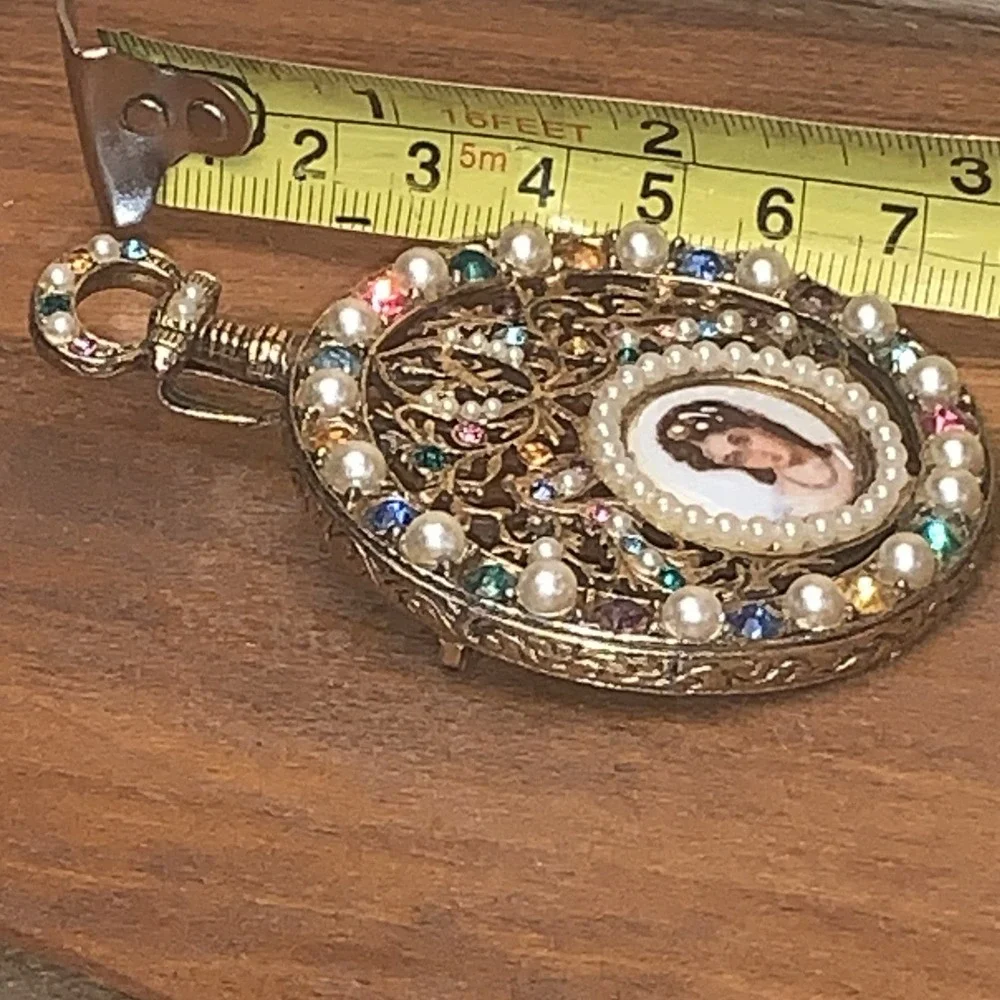 VTG Limoges Brooch Pin Pocket Watch Design‎ Hand Painted Porcelain Lady Portrait